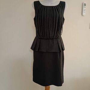 Ted Baker London Black Wool Strap Avant Garde Peplum Midi Sleeveless Dress